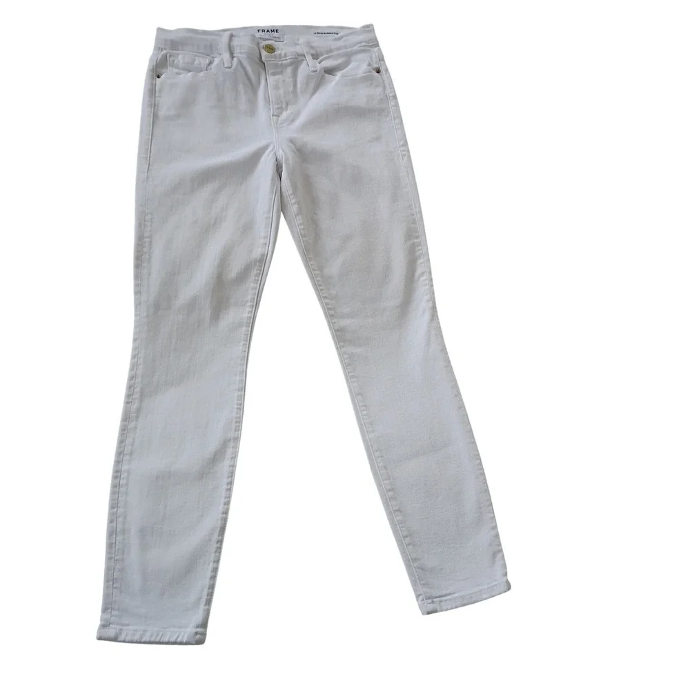 FRAME Le Skinny De Jeanne Crop Blanc White Jeans 27x27 USA Made Classic $228 - Picture 2 of 13